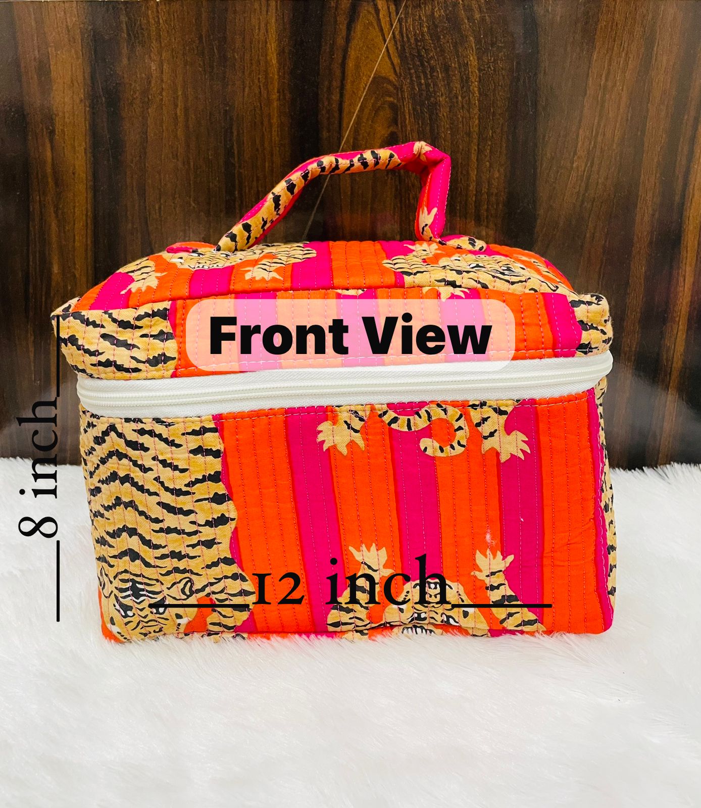 Quilted Handblock Vanity Pouch | Single Partition with Zip & Inner Pockets – House of the Handblock