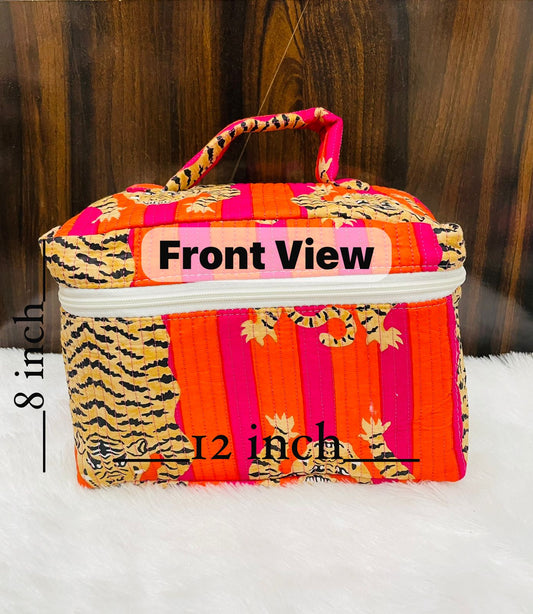 Quilted Handblock Vanity Pouch | Single Partition with Zip & Inner Pockets – House of the Handblock