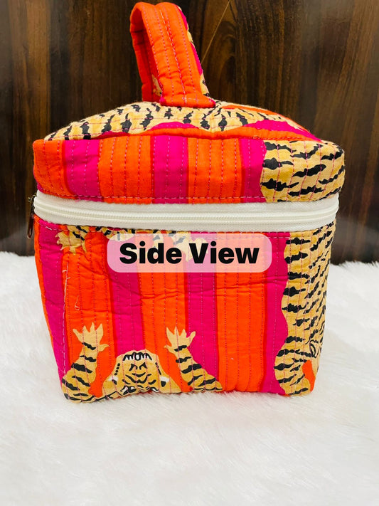 Quilted Handblock Vanity Pouch | Single Partition with Zip & Inner Pockets – House of the Handblock