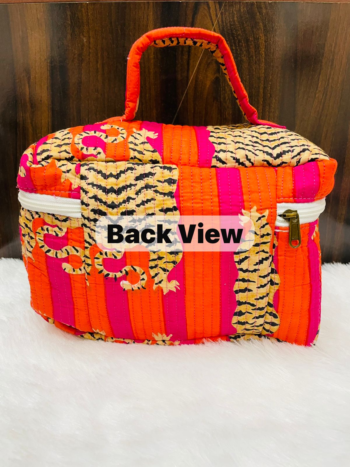 Quilted Handblock Vanity Pouch | Single Partition with Zip & Inner Pockets – House of the Handblock