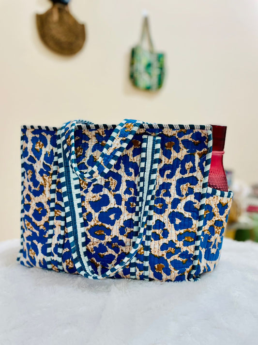 Quilted Shopping Jhola Bag – Zipper, Bottle Partition & Heavy-Duty Handles | 16x16” SIZE By House of the Handblock