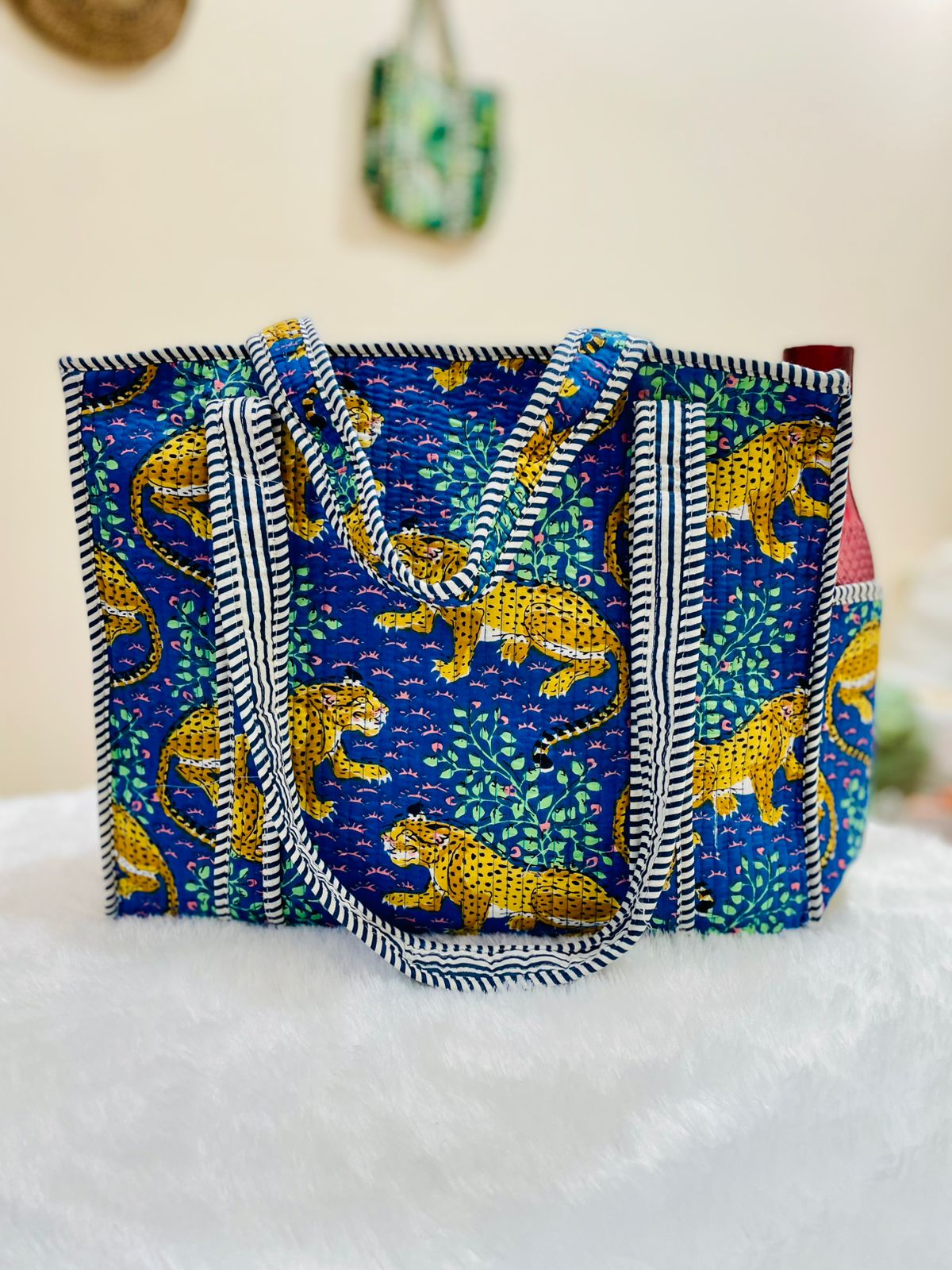 Quilted Shopping Jhola Bag – Zipper, Bottle Partition & Heavy-Duty Handles | 16x16” SIZE By House of the Handblock