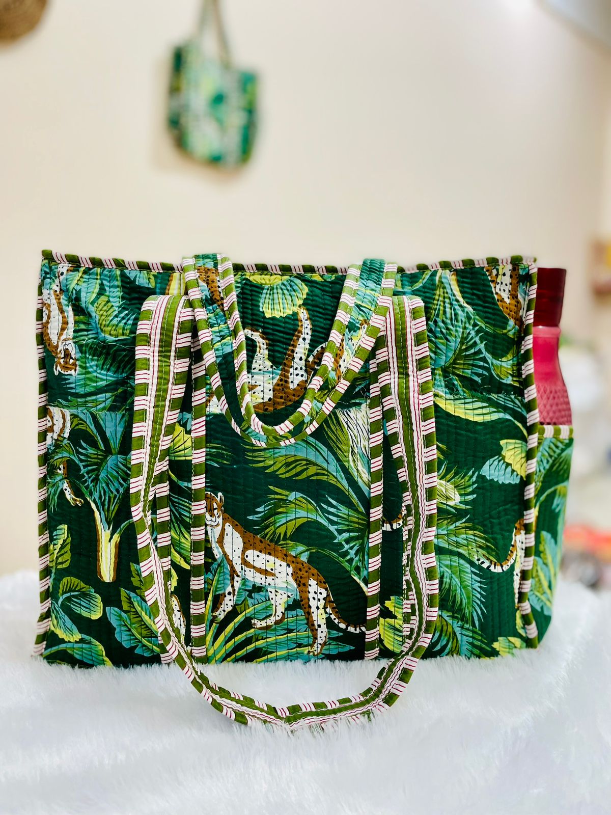 Quilted Shopping Jhola Bag – Zipper, Bottle Partition & Heavy-Duty Handles | 16x16” SIZE By House of the Handblock