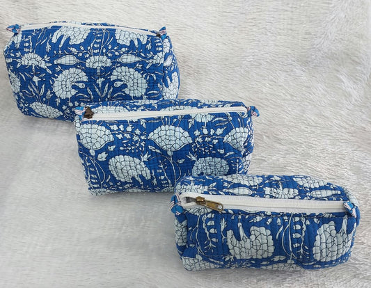 The Cotton Quilted Travel Pouches | Set of 3 | Multipurpose Makeup, Toiletry & Travel Kits – House of the Handblock