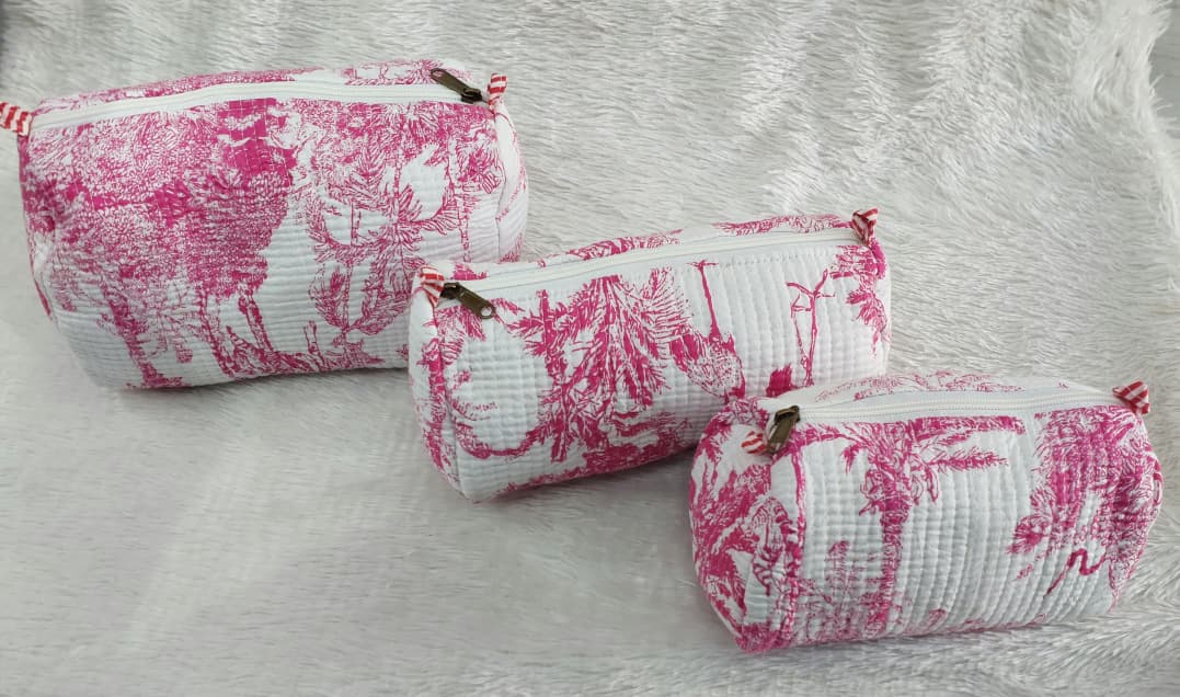The Cotton Quilted Travel Pouches | Set of 3 | Multipurpose Makeup, Toiletry & Travel Kits – House of the Handblock