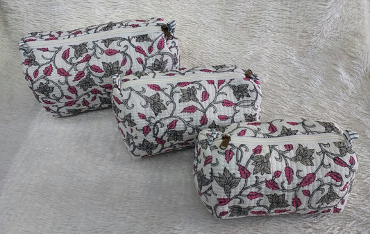 The Cotton Quilted Travel Pouches | Set of 3 | Multipurpose Makeup, Toiletry & Travel Kits – House of the Handblock