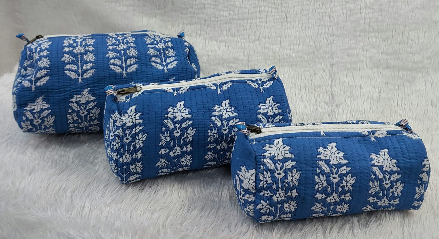 The Cotton Quilted Travel Pouches | Set of 3 | Multipurpose Makeup, Toiletry & Travel Kits – House of the Handblock