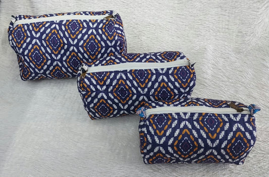 The Cotton Quilted Travel Pouches | Set of 3 | Multipurpose Makeup, Toiletry & Travel Kits – House of the Handblock