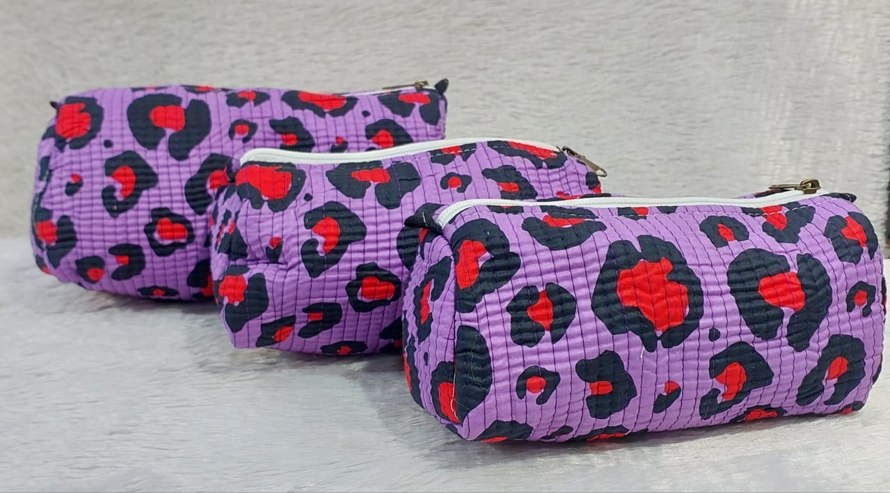 The Cotton Quilted Travel Pouches | Set of 3 | Multipurpose Makeup, Toiletry & Travel Kits – House of the Handblock