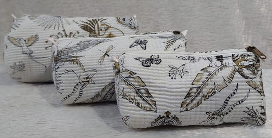 The Cotton Quilted Travel Pouches | Set of 3 | Multipurpose Makeup, Toiletry & Travel Kits – House of the Handblock