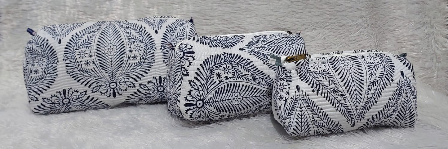 The Cotton Quilted Travel Pouches | Set of 3 | Multipurpose Makeup, Toiletry & Travel Kits – House of the Handblock