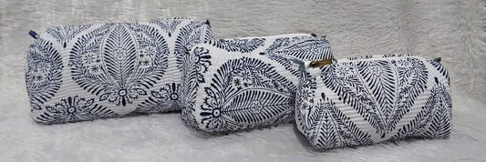 The Cotton Quilted Travel Pouches | Set of 3 | Multipurpose Makeup, Toiletry & Travel Kits – House of the Handblock