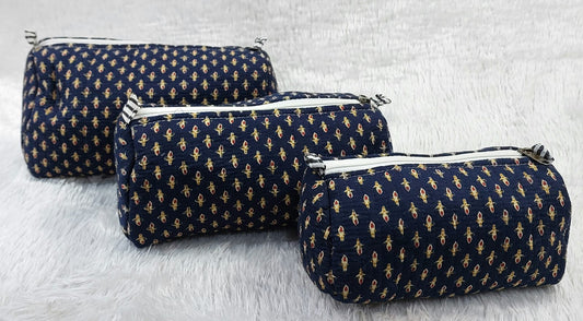 The Cotton Quilted Travel Pouches | Set of 3 | Multipurpose Makeup, Toiletry & Travel Kits – House of the Handblock