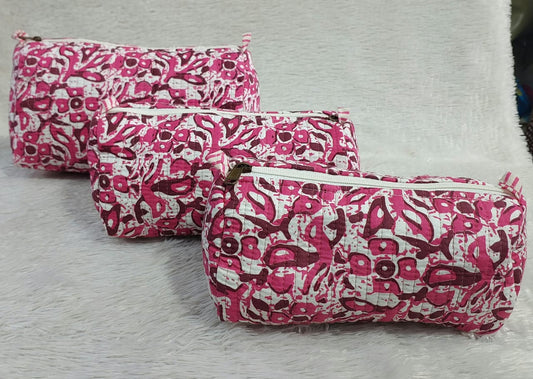 The Cotton Quilted Travel Pouches | Set of 3 | Multipurpose Makeup, Toiletry & Travel Kits – House of the Handblock