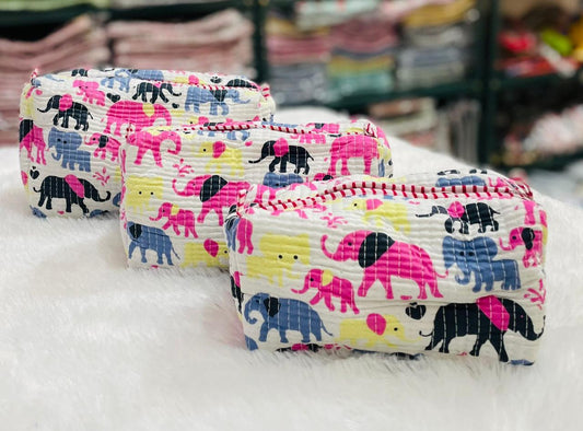 The Cotton Quilted Travel Pouches | Set of 3 | Multipurpose Makeup, Toiletry & Travel Kits – House of the Handblock