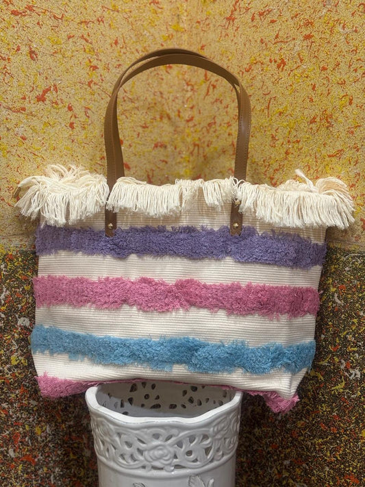 The Rainbow Tote Bag | Handcrafted Canvas Bag with Front Handwork | Big Size 18x16 – House of the Handblock