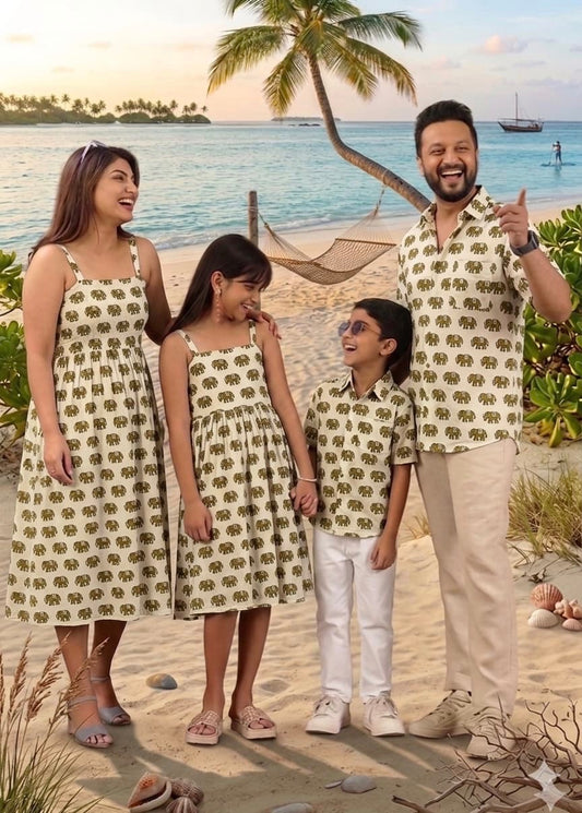 Matching Family Outfits in Pure Handblock Printed Cotton | Infant to 8XL| Vacation Wear for Men, Women & Kids