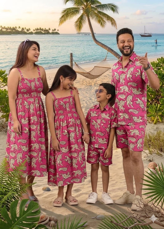 Matching Family Outfits in Pure Handblock Printed Cotton | Infant to 8XL| Vacation Wear for Men, Women & Kids