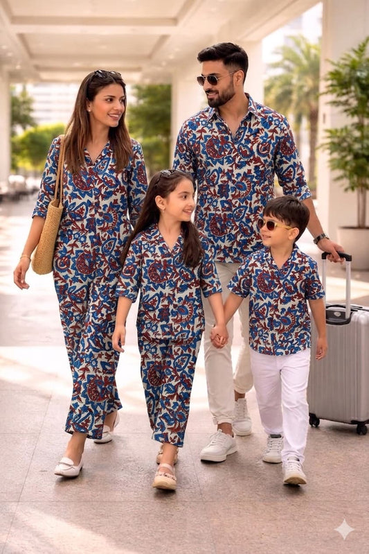 Matching Family Vacation Co-ord Sets in Handblock Natural Dyes Cotton|Sizes Available from Infant to 8XL | Handmade by HOUSE OF THE HANDBLOCK Jaipur