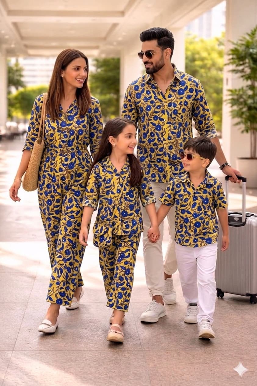 Matching Family Vacation Co-ord Sets in Handblock Natural Dyes Cotton|Sizes Available from Infant to 8XL | Handmade by HOUSE OF THE HANDBLOCK Jaipur