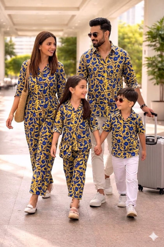 Matching Family Vacation Co-ord Sets in Handblock Natural Dyes Cotton|Sizes Available from Infant to 8XL | Handmade by HOUSE OF THE HANDBLOCK Jaipur
