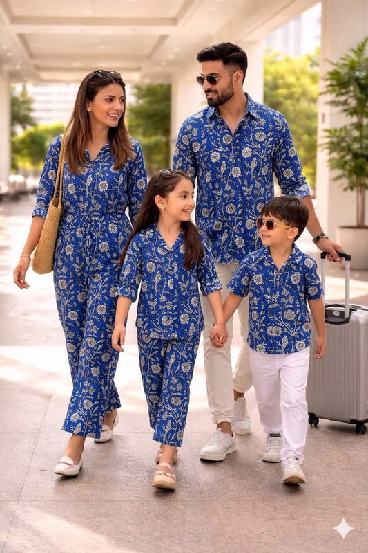 Matching Family Vacation Co-ord Sets in Handblock Natural Dyes Cotton|Sizes Available from Infant to 8XL | Handmade by HOUSE OF THE HANDBLOCK Jaipur