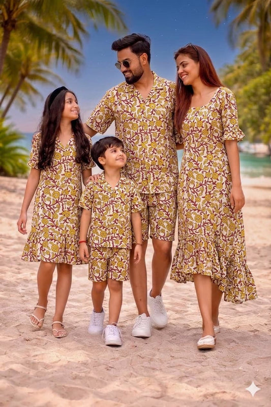 Family Twinning Vacation Collection | Soft Handblock Cotton Dresses &Mens Cordset for Entire Family | Infant to 8XL