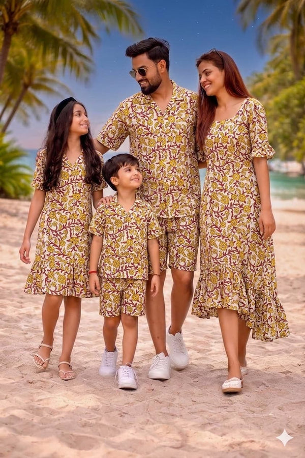 Family Twinning Vacation Collection | Soft Handblock Cotton Dresses &Mens Cordset for Entire Family | Infant to 8XL