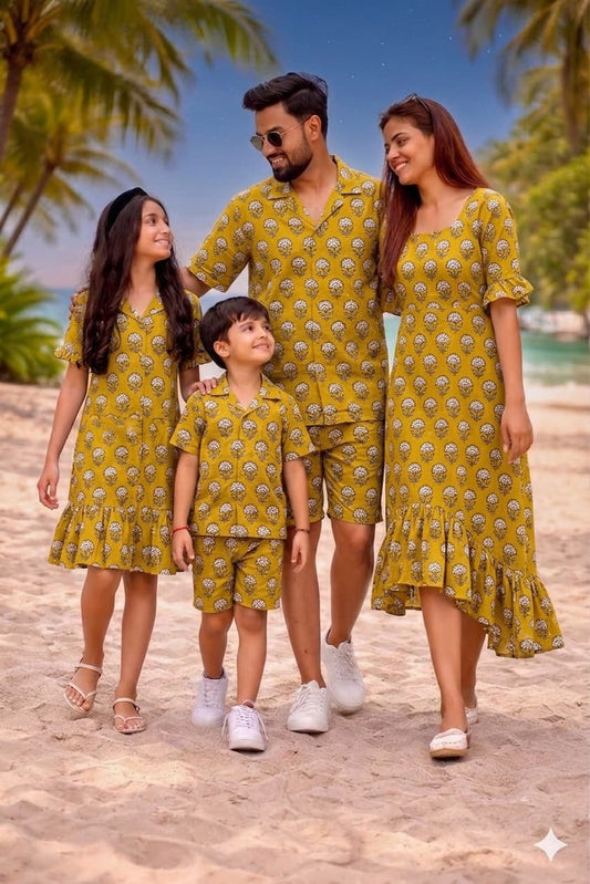 Family Twinning Vacation Collection | Soft Handblock Cotton Dresses &Mens Cordset for Entire Family | Infant to 8XL