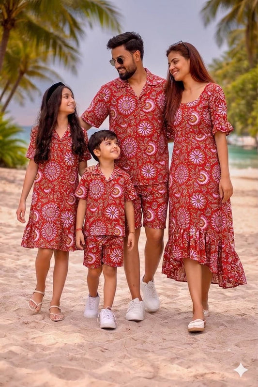 Family Twinning Vacation Collection | Soft Handblock Cotton Dresses &Mens Cordset for Entire Family | Infant to 8XL