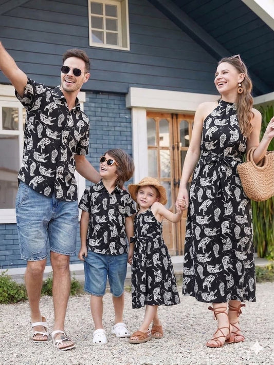 Family Twinning Vacation Collection | Soft Handblock Cotton Halter Neck Dresses & Shirts for Entire Family | Infant to 8XL