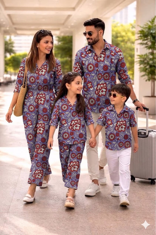 Matching Family Vacation Co-ord Sets in Handblock Natural Dyes Cotton|Sizes Available from Infant to 8XL | Handmade by HOUSE OF THE HANDBLOCK Jaipur