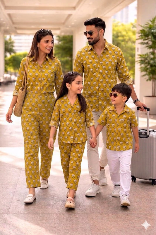 Matching Family Vacation Co-ord Sets in Handblock Natural Dyes Cotton|Sizes Available from Infant to 8XL | Handmade by HOUSE OF THE HANDBLOCK Jaipur