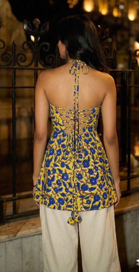 Jaipur Cotton Handblock Halter Corset Kurti Top| Natural Cotton Corsets by House of the Handblock