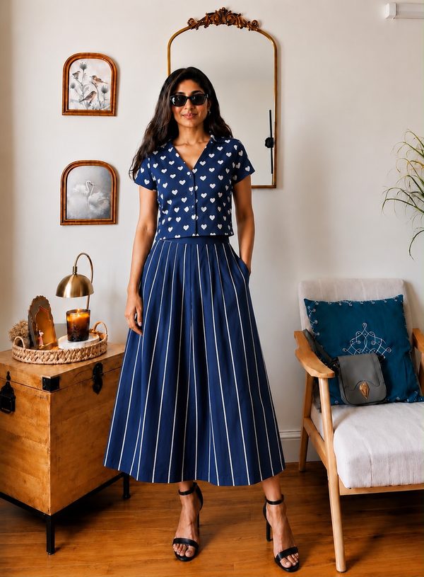 Trending Hand Block Printed Cotton Co-Ord Set | Crop Top with Skirt or Professional Pant | Pure Cotton | Natural Dyes | Customizable | Sizes XS–8XL | House Of The Handblock