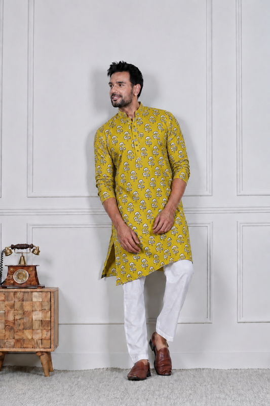 Traditional Bagru Hand Block Printed Men’s Cotton Long Kurta – Pure Cotton | House of the Handblock Jaipur