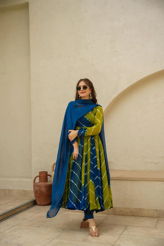 Leheriya Anarkali Suit Set with Dupatta – Pure Cotton Ethnic Wear | House of the Handblock Jaipur