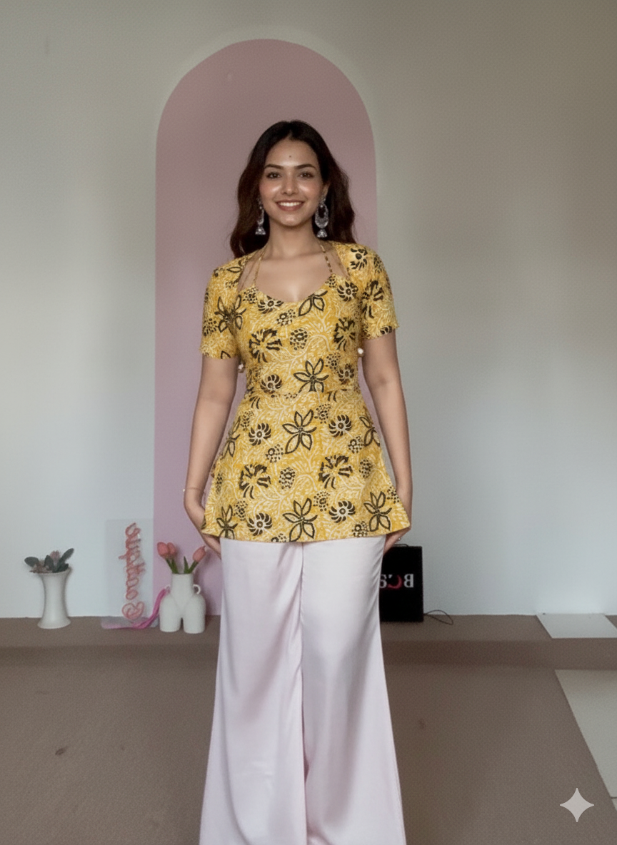 Trending Laila Corset in Pure Handblock Cotton | Adjustable Back Lace & Neck Tie | Sizes XS to 4XL | Handmade by House of the Handblock Jaipur