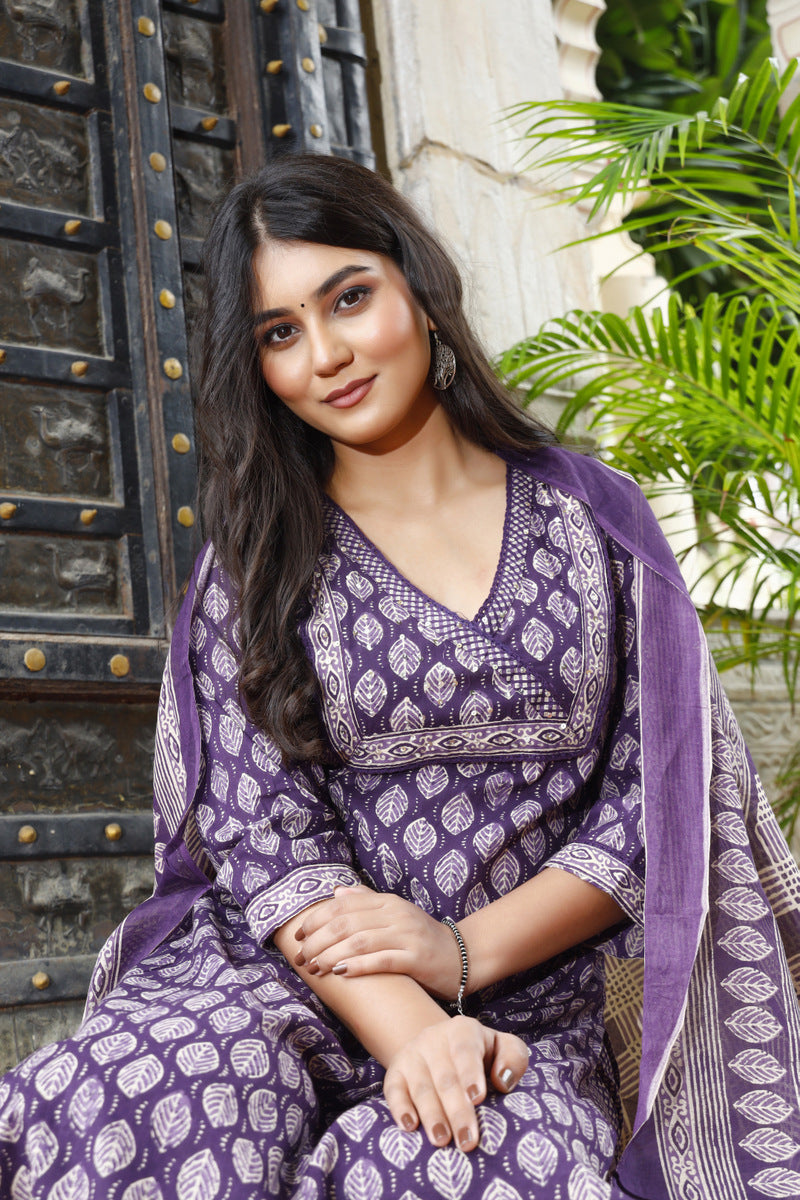 Festive Wear Jaipuri Cotton Suit Set for Women – Kurta, Pant & Dupatta- House Of The Handblock