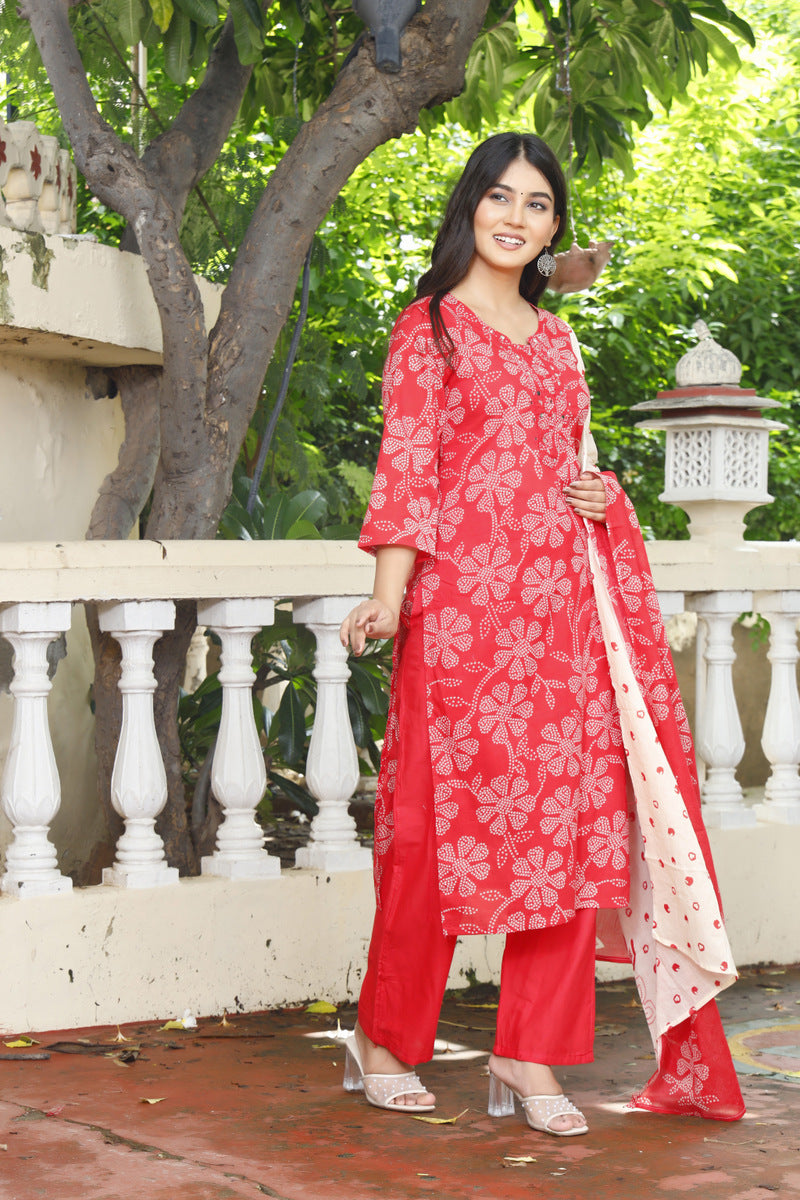 Festive Wear Jaipuri Cotton Suit Set for Women – Kurta, Pant & Dupatta- House Of The Handblock