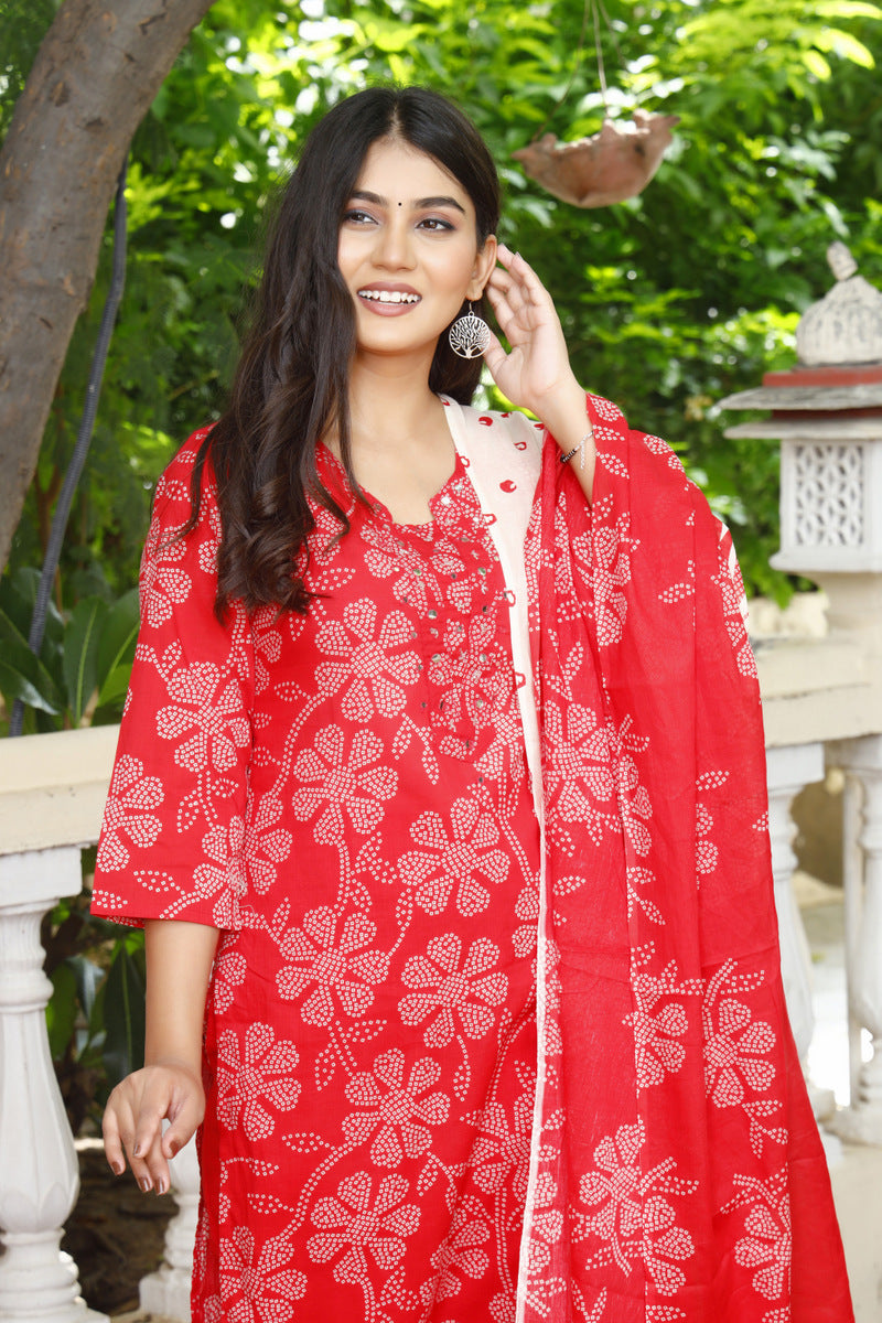 Festive Wear Jaipuri Cotton Suit Set for Women – Kurta, Pant & Dupatta- House Of The Handblock