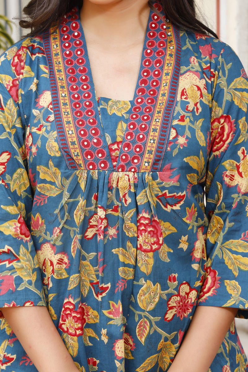 Festive Wear Jaipuri Cotton Suit Set for Women – Kurta, Pant & Dupatta- House Of The Handblock