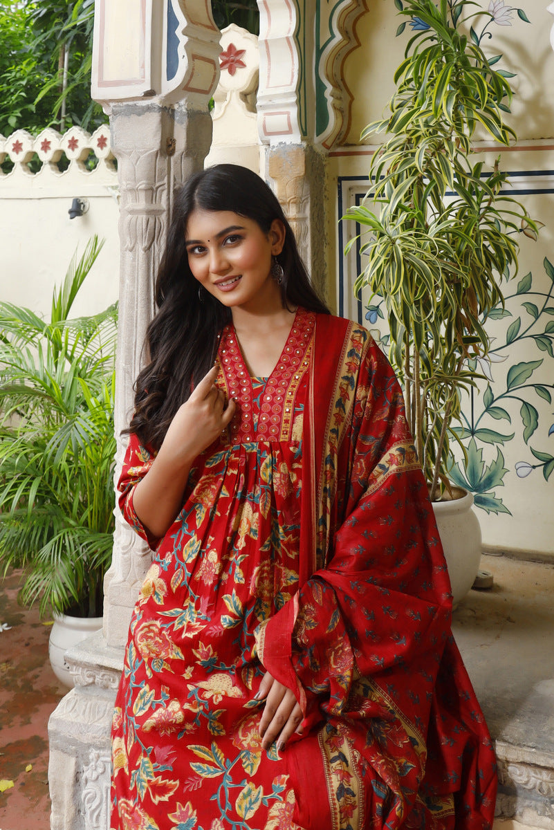 Festive Wear Jaipuri Cotton Suit Set for Women – Kurta, Pant & Dupatta- House Of The Handblock