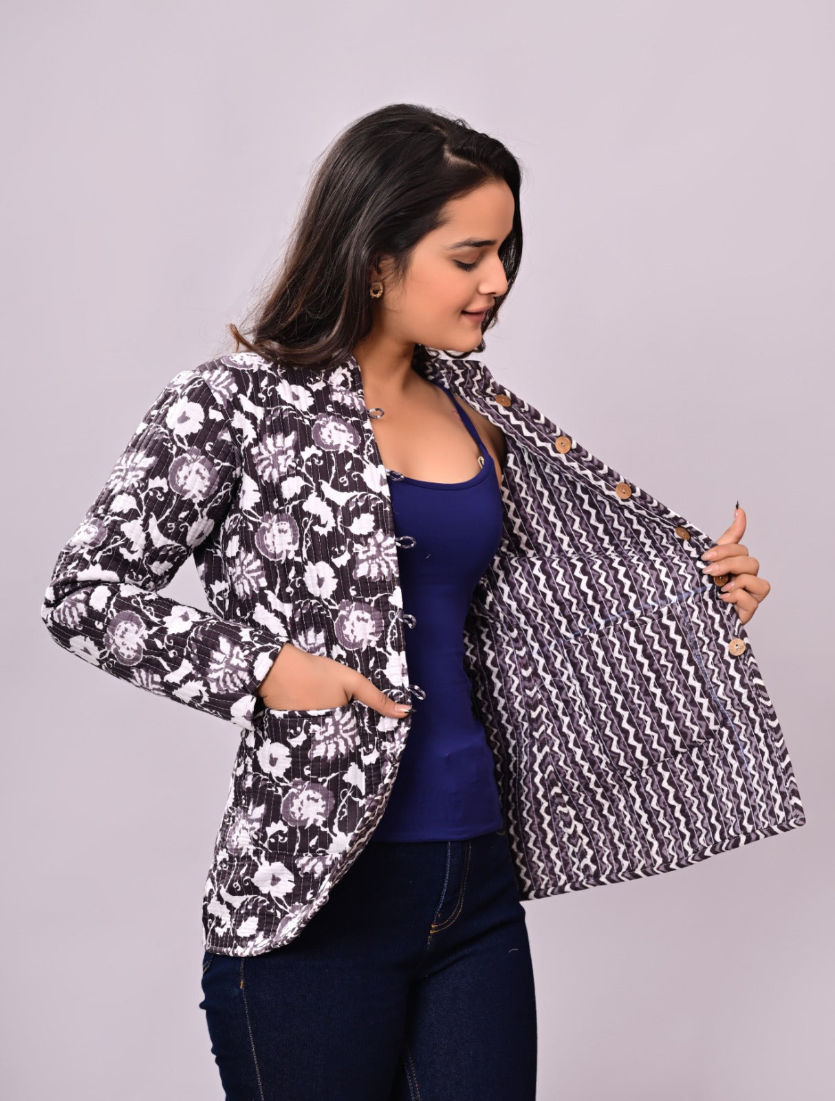 Jaipuri Quilted Reversible Cotton Winter Jacket | Custom Prints | Sizes XXS–7XL | House of the Handblock