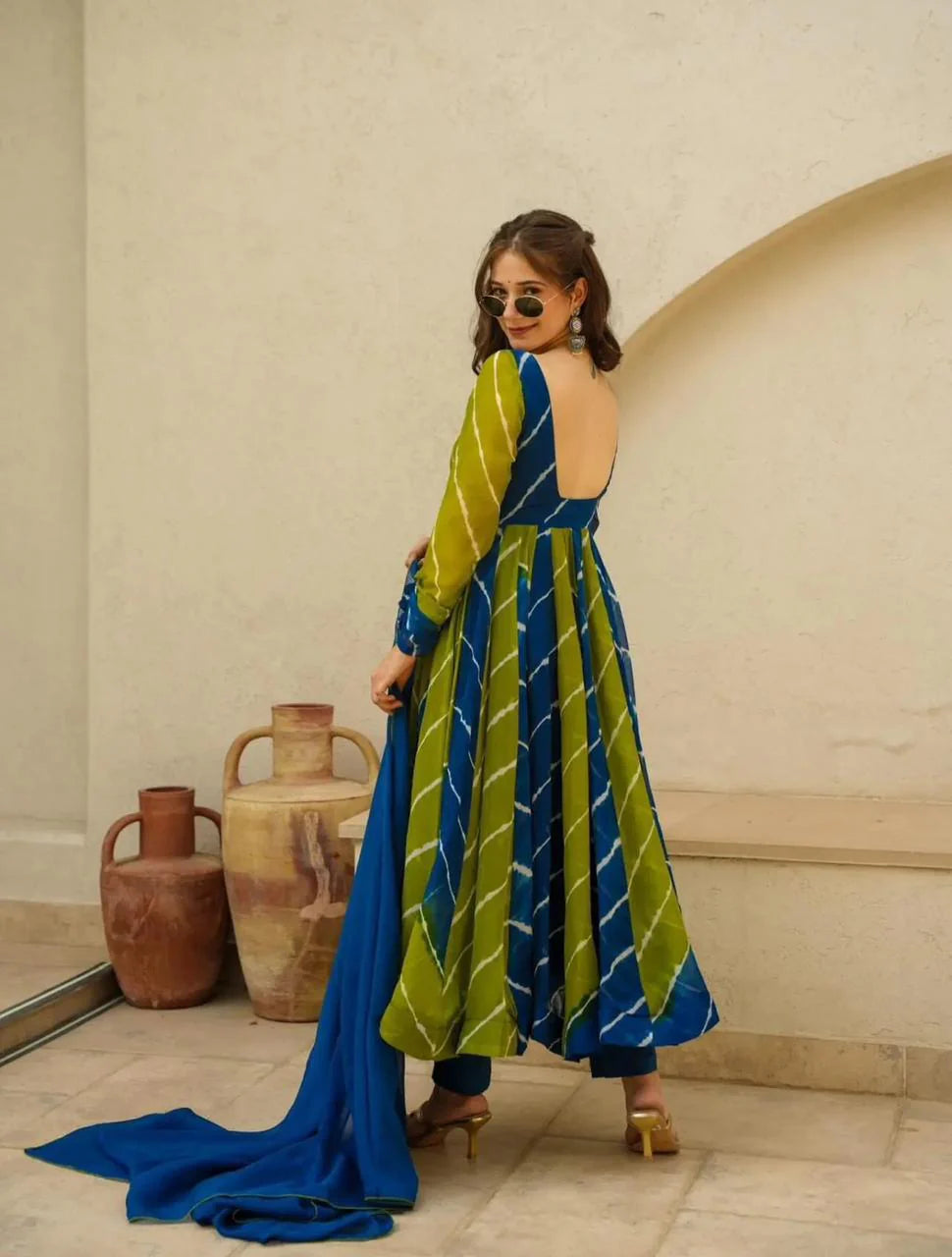 Leheriya Anarkali Suit Set with Dupatta – Pure Cotton Ethnic Wear | House of the Handblock Jaipur