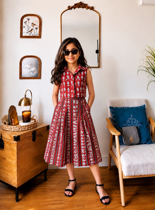 Trending Hand Block Printed Crop Top with Skirt Corset Set for Kids | Natural Cotton | Infant to 14 Years | Skin-Friendly | Customization Available | House Of The Handblock ()