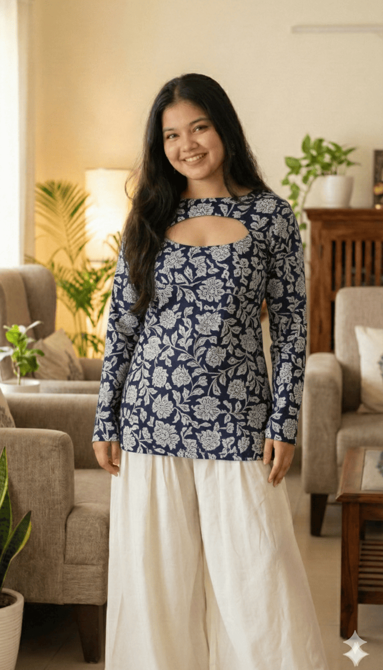 Corset Convertible Handblock Printed Cotton Kurti | House of the Handblock