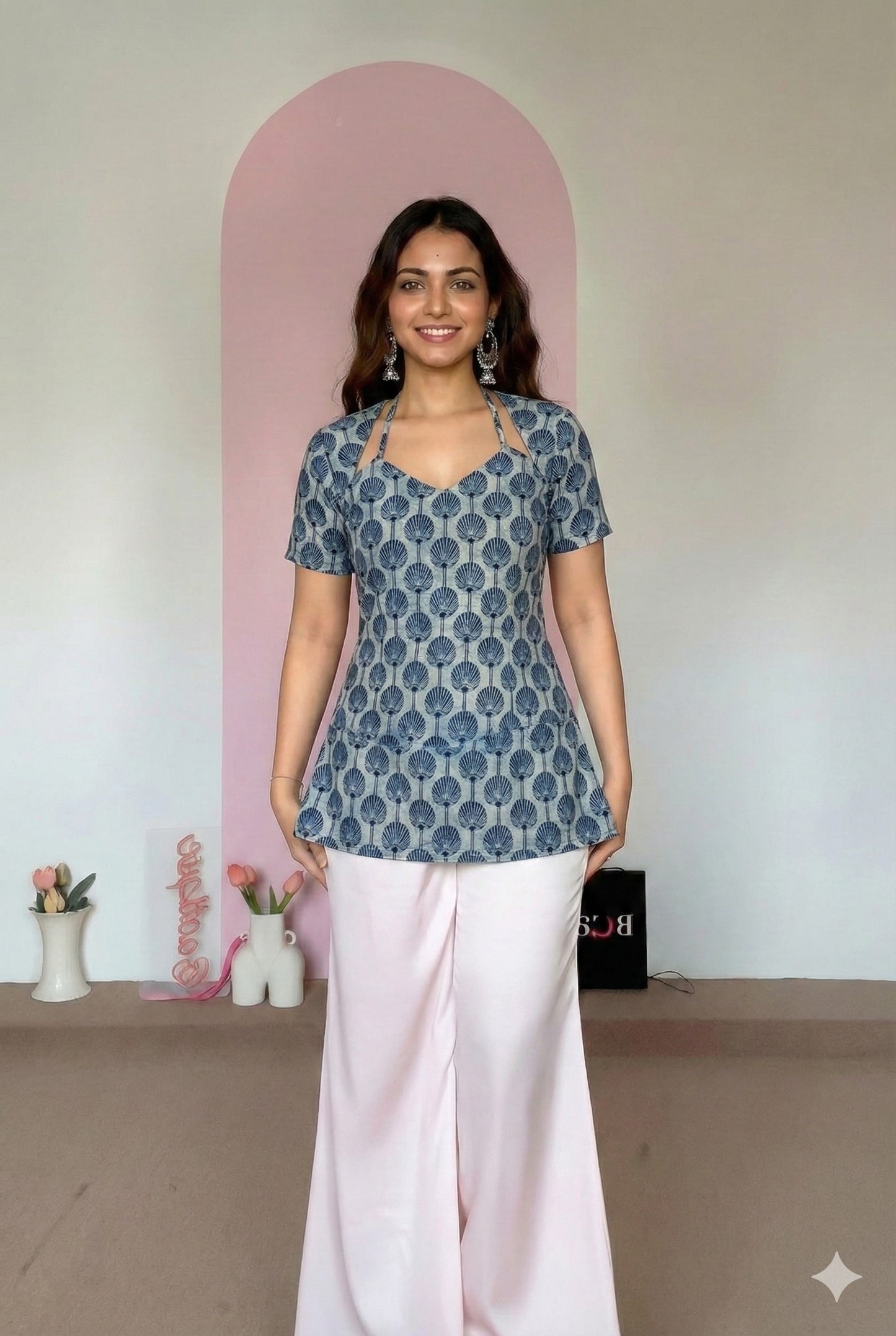 Trending Laila Corset in Pure Handblock Cotton | Adjustable Back Lace & Neck Tie | Sizes XS to 7XL | Handmade by House of the Handblock Jaipur