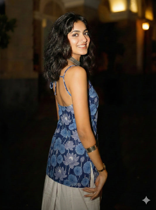 Trendy Corset Sleeveless Short Cotton Top with Back Ties |Jaipuri Cotton By House of the Handblock